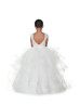 Beaded White Lace Tulle V Back Ruffled Flower Girl Dress